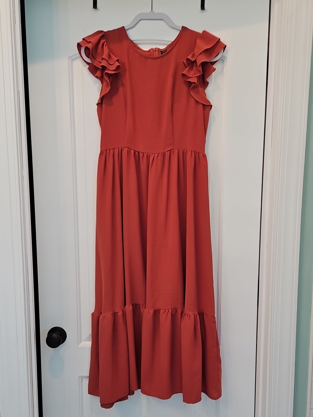 Women's Rust Ruffle Sleeve Dress